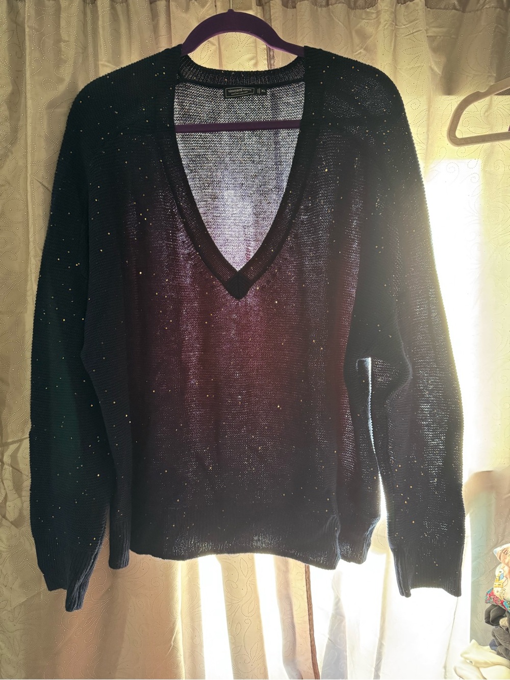 Vineyard Vines Black V-Neck Sweater with Sparkle